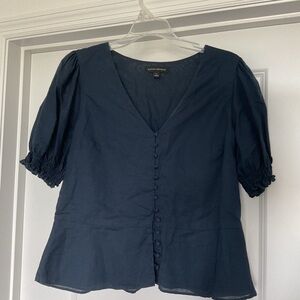 Banana Republic Blue Puff Sleeve Smocked Blouse